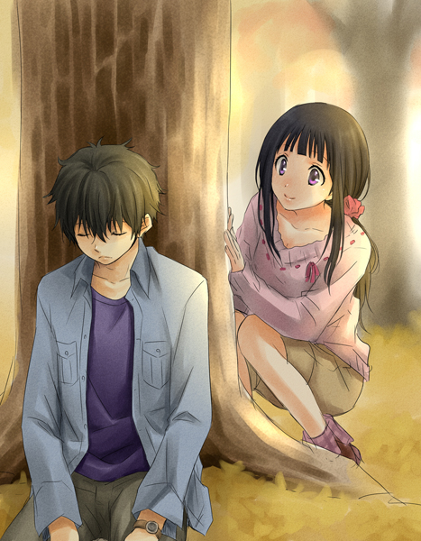 chitanda eru and oreki houtarou (hyouka) drawn by rito453