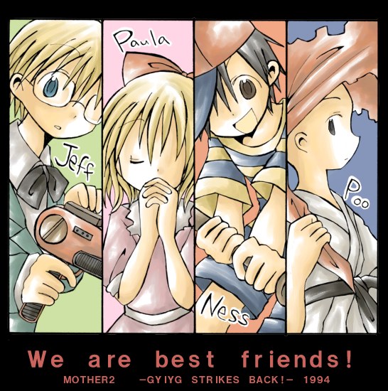 ness, paula, jeff andonuts, and poo (mother and 1 more) drawn by rio_(akane_rio)