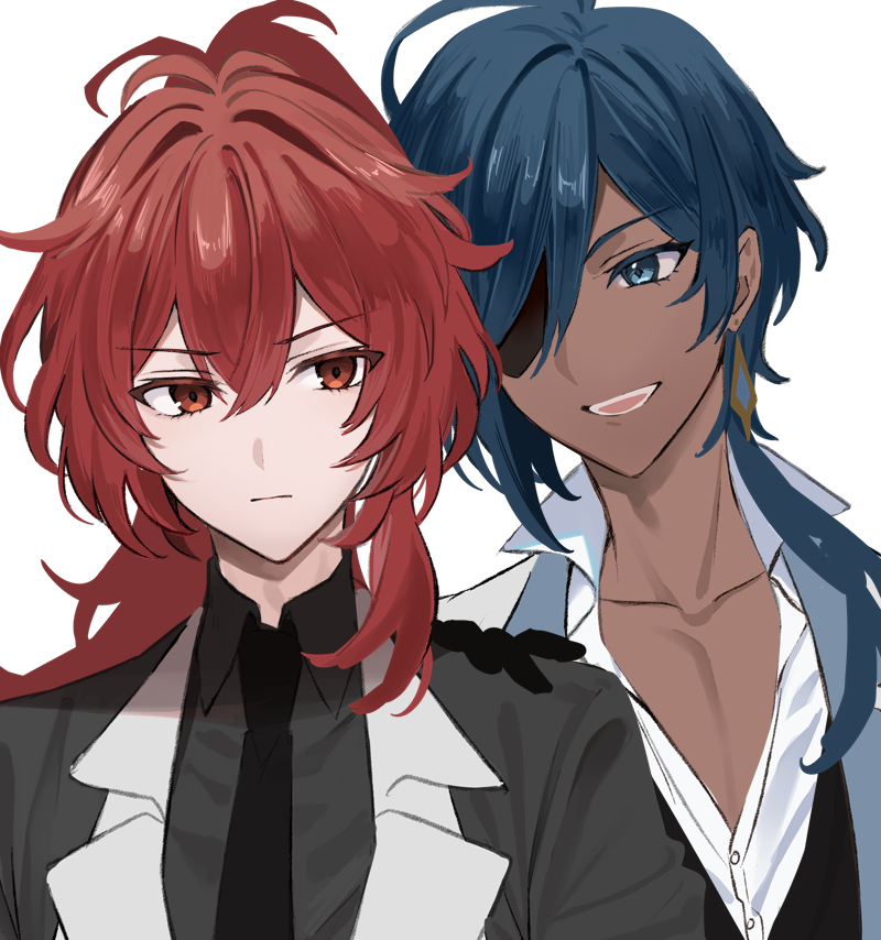 diluc and kaeya (genshin impact) drawn by kn_(akairo0530)