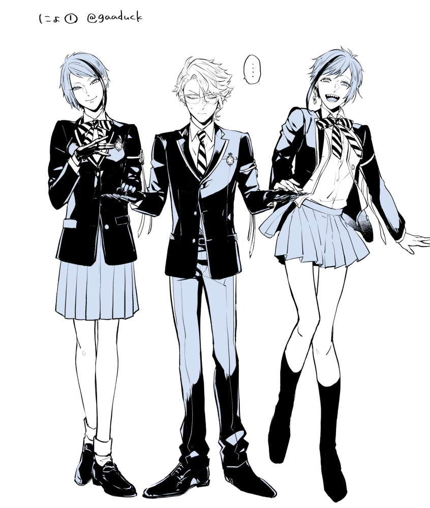floyd leech, jade leech, and azul ashengrotto (twisted wonderland) drawn by shirai