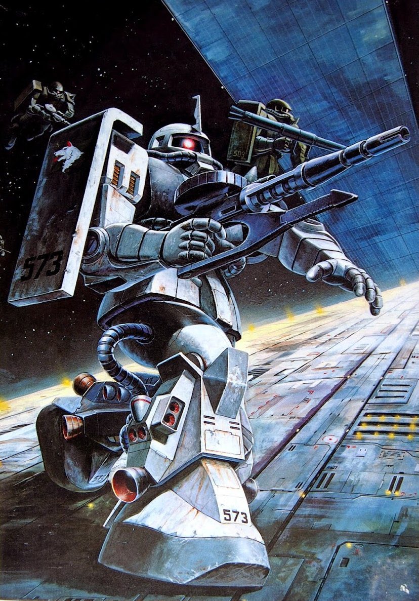 zaku ii and zaku ii hmt shin matsunaga custom (gundam and 2 more) drawn by ueda_shin