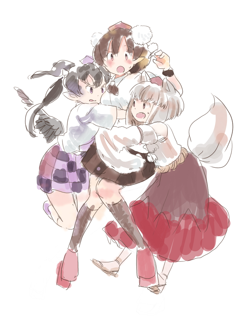 shameimaru aya, inubashiri momiji, and himekaidou hatate (touhou) drawn by potion01