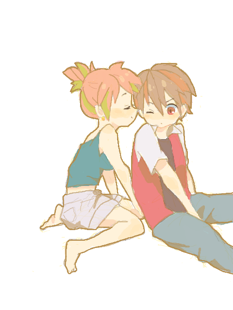 red and misty (pokemon and 1 more) drawn by @saeko