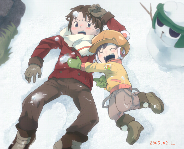 himi tomoki, chackmon, and himi yutaka (digimon and 1 more) drawn by t_k_g