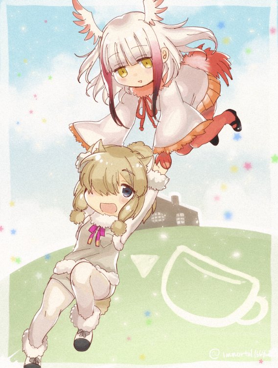 japanese crested ibis and alpaca suri (kemono friends) drawn by narita_imomushi