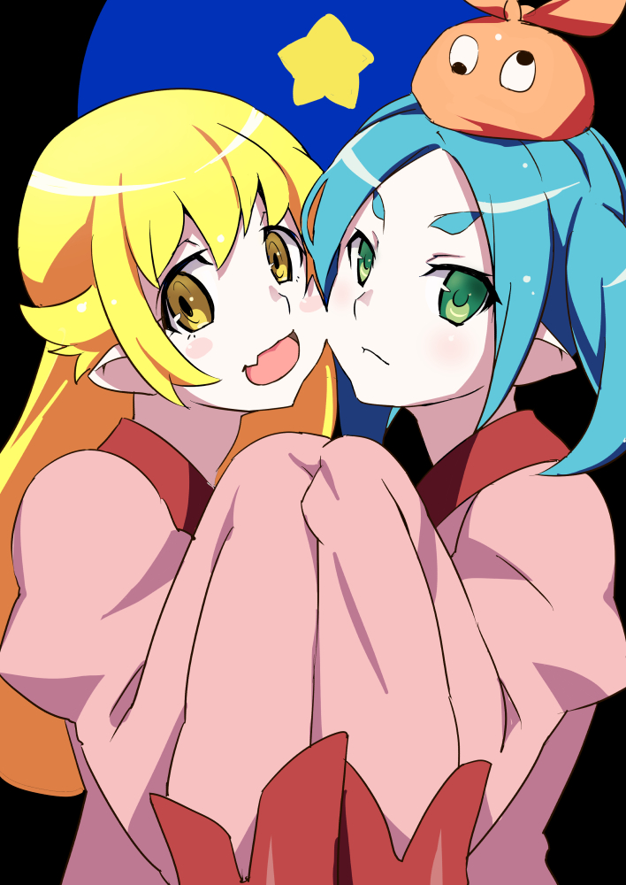 oshino shinobu, oshino ougi, and ononoki yotsugi (monogatari) drawn by gesugesu_ahoaho