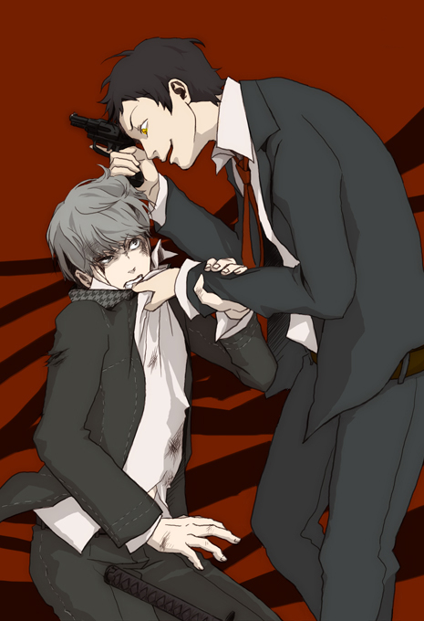 narukami yu and adachi tooru (persona and 1 more) drawn by meji