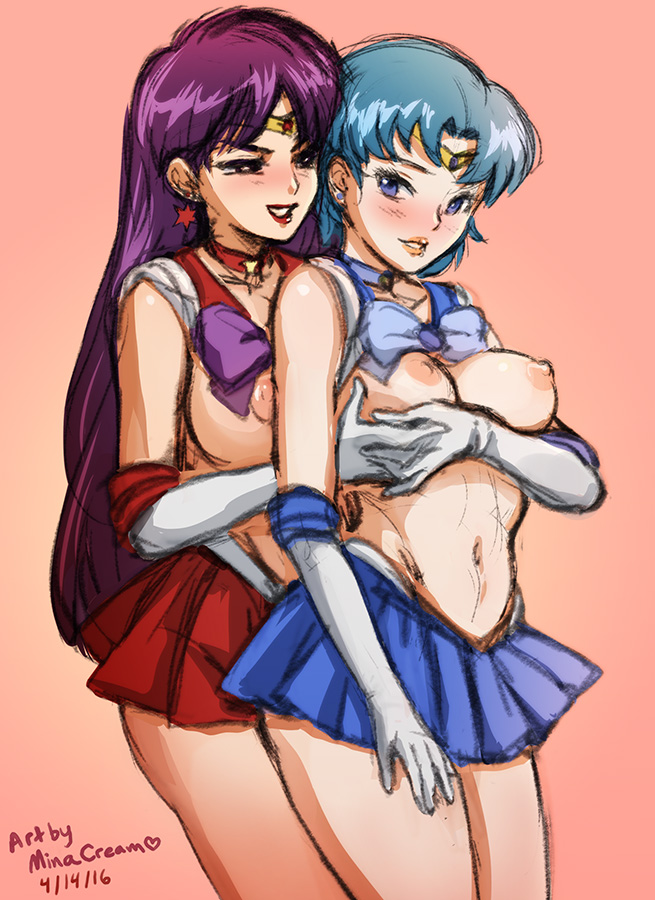 mizuno ami, hino rei, sailor mercury, and sailor mars (bishoujo senshi sailor moon) drawn by mina_cream