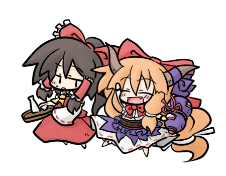 hakurei reimu and ibuki suika (touhou) drawn by yanagi_(nurikoboshi)