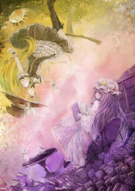 kirisame marisa and patchouli knowledge (touhou) drawn by childofa