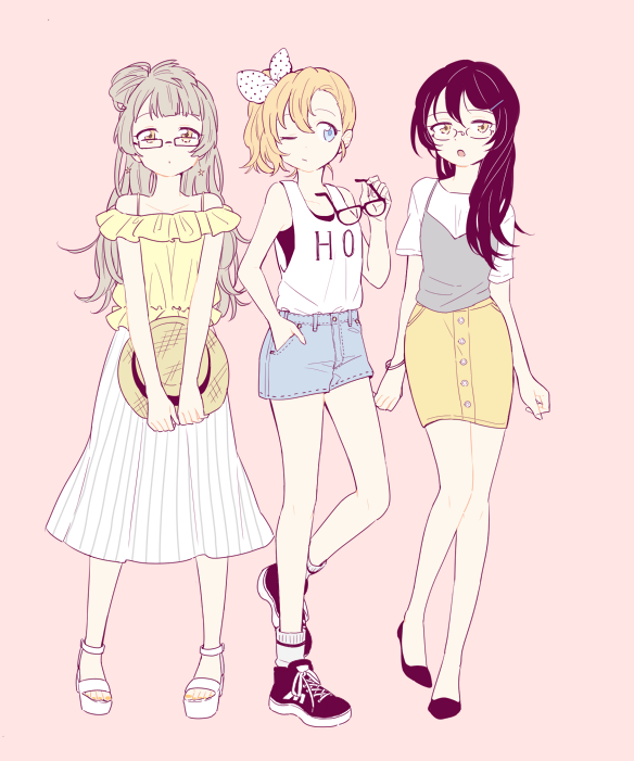 sonoda umi, minami kotori, and kosaka honoka (love live! and 1 more) drawn by yuzuhara_moke