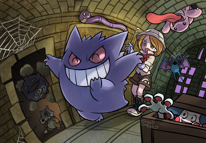 gengar, zubat, cubone, koffing, mr. mime, and 2 more (pokemon) drawn by ariga_hitoshi