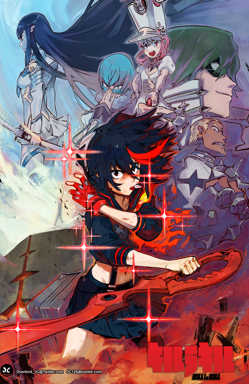 matoi ryuuko, senketsu, kiryuuin satsuki, junketsu, jakuzure nonon, and 3 more (kill la kill) drawn by overlord_jc