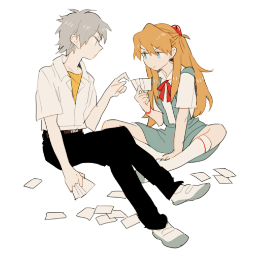 souryuu asuka langley and nagisa kaworu (neon genesis evangelion) drawn by 0930erina