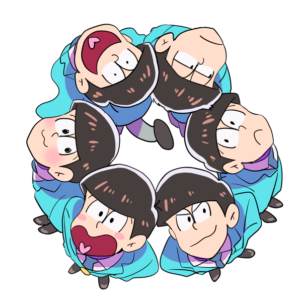 matsuno osomatsu, matsuno karamatsu, matsuno ichimatsu, matsuno jyushimatsu, matsuno choromatsu, and 1 more (osomatsu and 1 more) drawn by origo_tou
