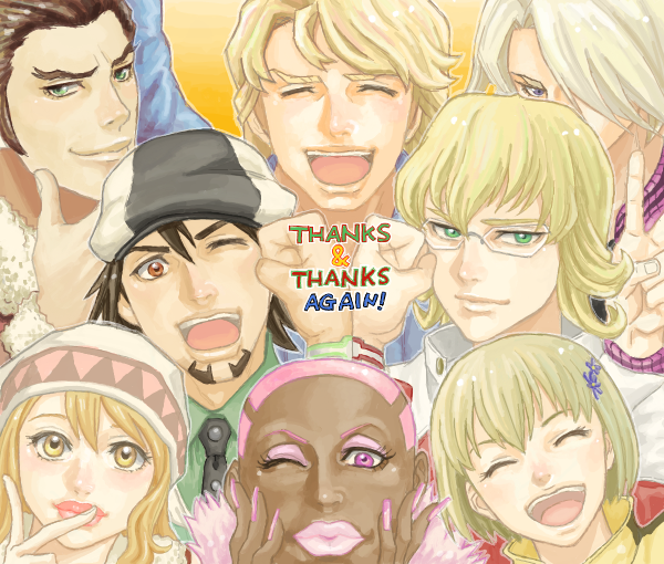 barnaby brooks jr., kaburagi t. kotetsu, ivan karelin, huang pao-lin, karina lyle, and 3 more (tiger & bunny) drawn by bibio