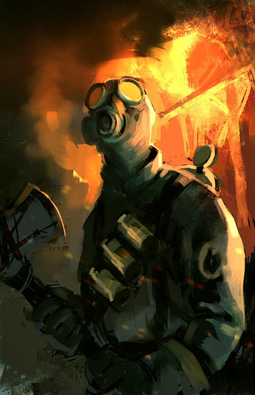 pyro and blu pyro (team fortress 2) drawn by algebraman