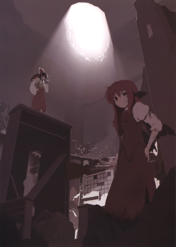 hakurei reimu and koakuma (touhou) drawn by 0000_(byoubyou)