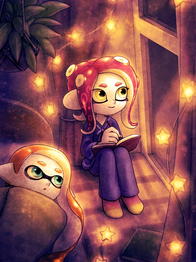 inkling player character, inkling girl, octoling player character, and octoling girl (splatoon) drawn by mustard_pudding