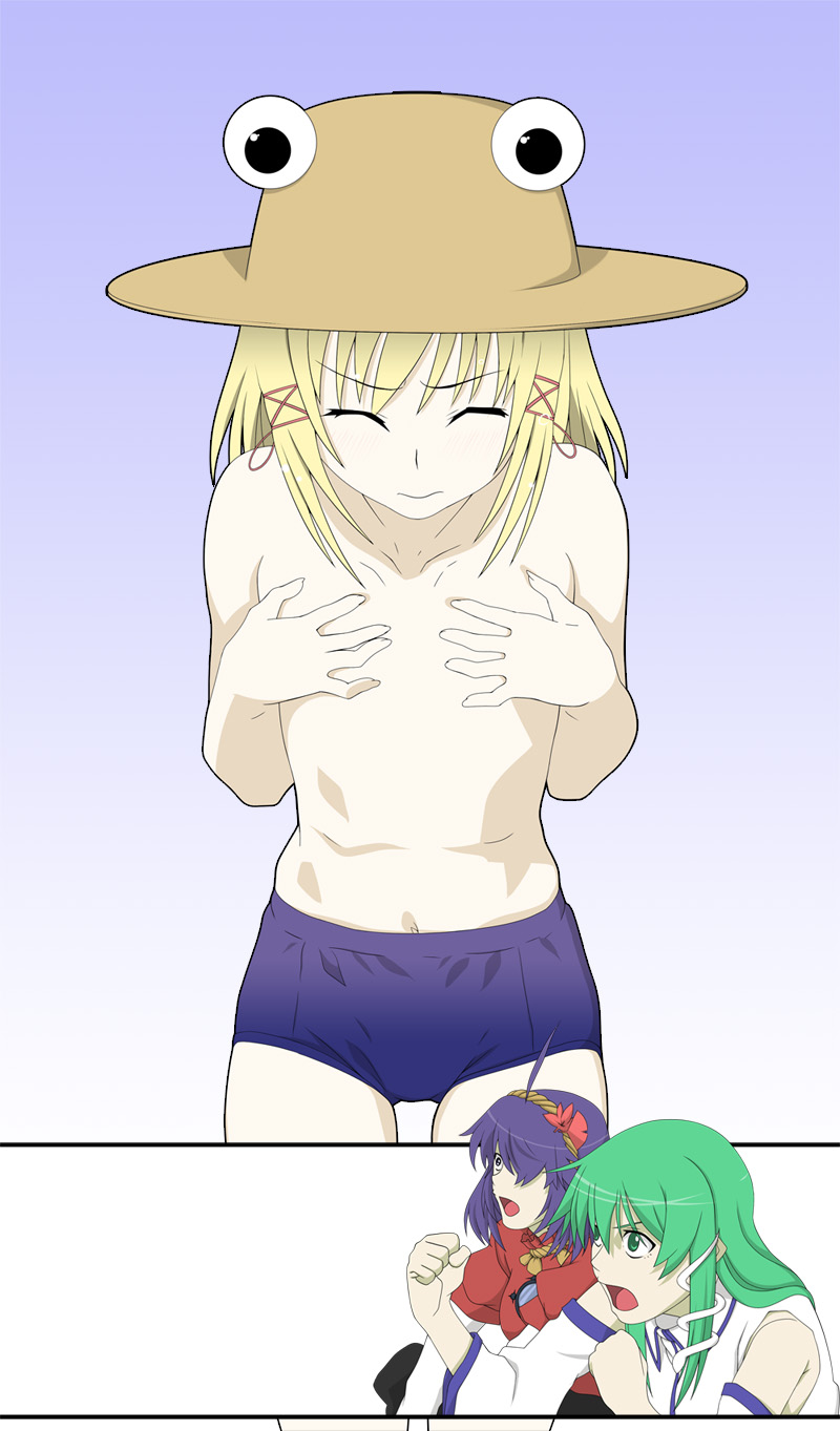 kochiya sanae, moriya suwako, and yasaka kanako (touhou and 2 more) drawn by kezu