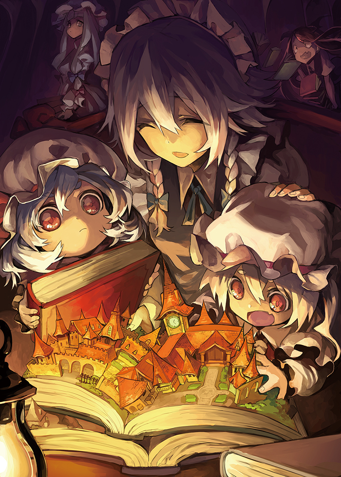 remilia scarlet, flandre scarlet, izayoi sakuya, patchouli knowledge, and koakuma (touhou) drawn by azuki_(azuki-taste)