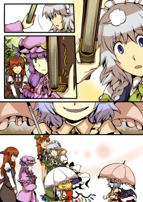 remilia scarlet, flandre scarlet, izayoi sakuya, patchouli knowledge, hong meiling, and 1 more (touhou) drawn by yagimiwa