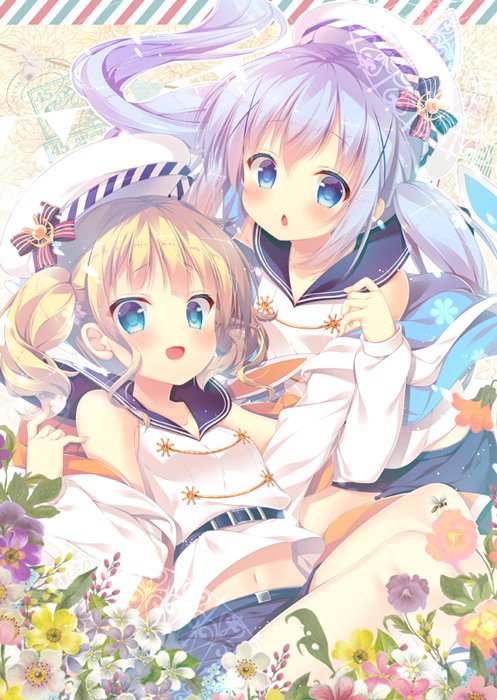 kafuu chino and kirima syaro (gochuumon wa usagi desu ka?) drawn by mitsumomo_mamu