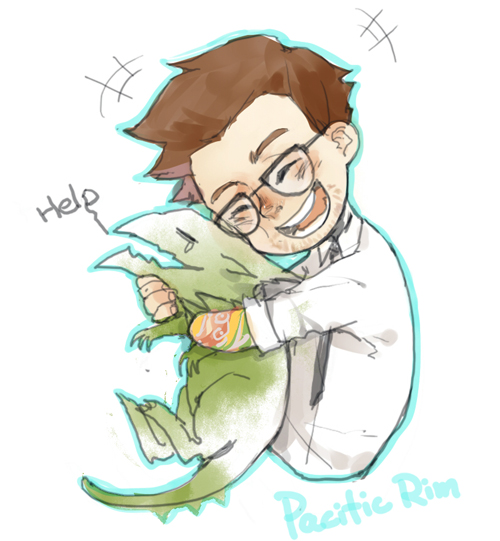 newton geiszler and baby kaijuu (pacific rim) drawn by skyness