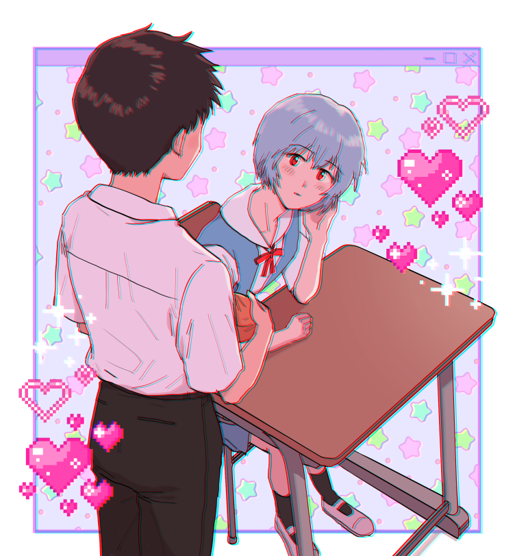ayanami rei and ikari shinji (neon genesis evangelion) drawn by key35461
