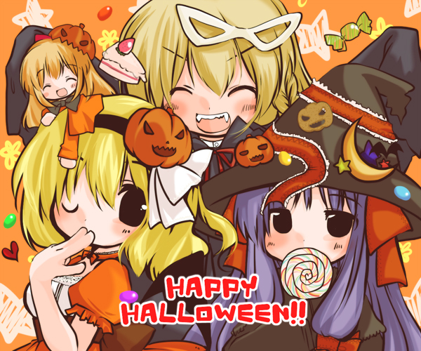 kirisame marisa, alice margatroid, patchouli knowledge, and shanghai doll (touhou) drawn by futami_yayoi