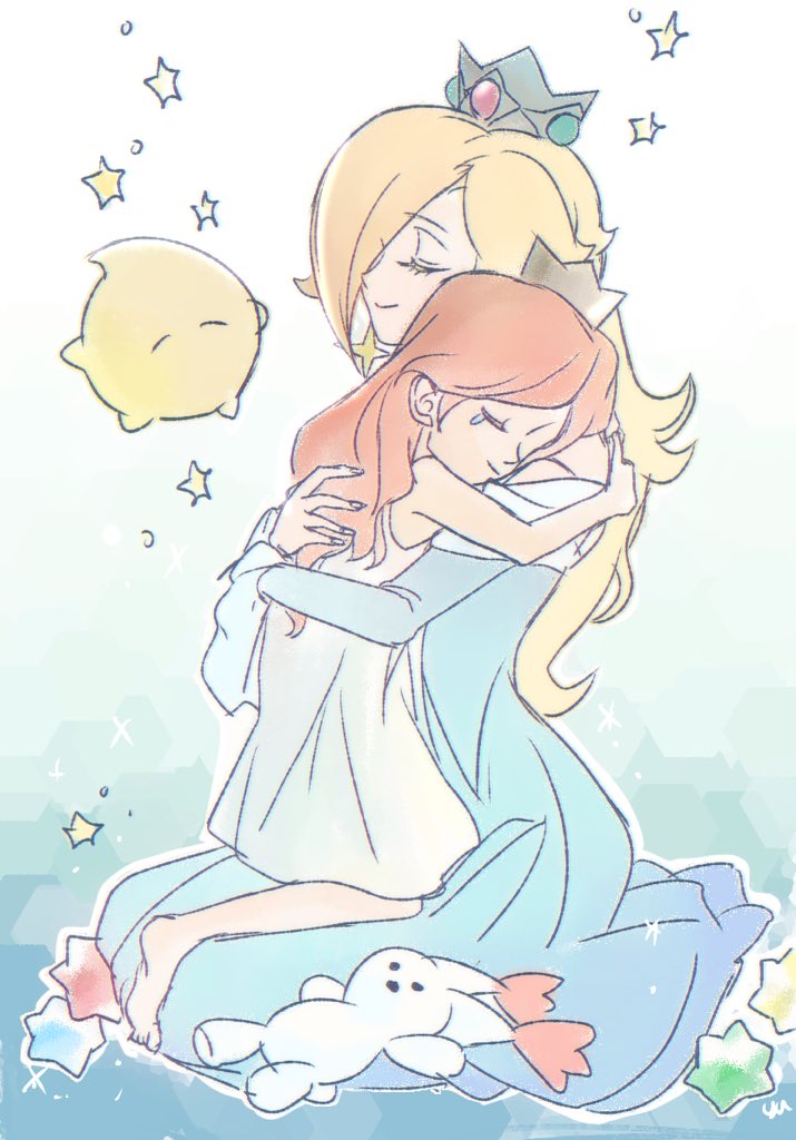 rosalina, luma, and star bunny (mario and 1 more) drawn by agua_mp