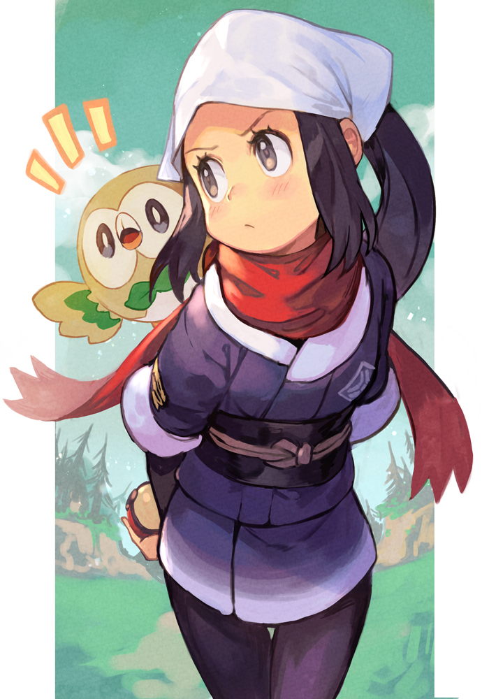 akari and rowlet (pokemon and 1 more) drawn by hungry_clicker