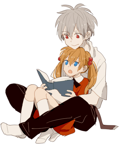 souryuu asuka langley and nagisa kaworu (neon genesis evangelion) drawn by 0930erina