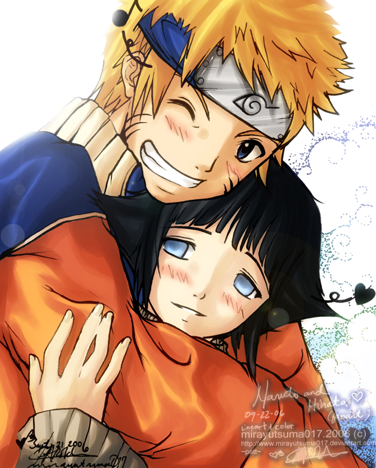 uzumaki naruto and hyuuga hinata (naruto) drawn by 017m