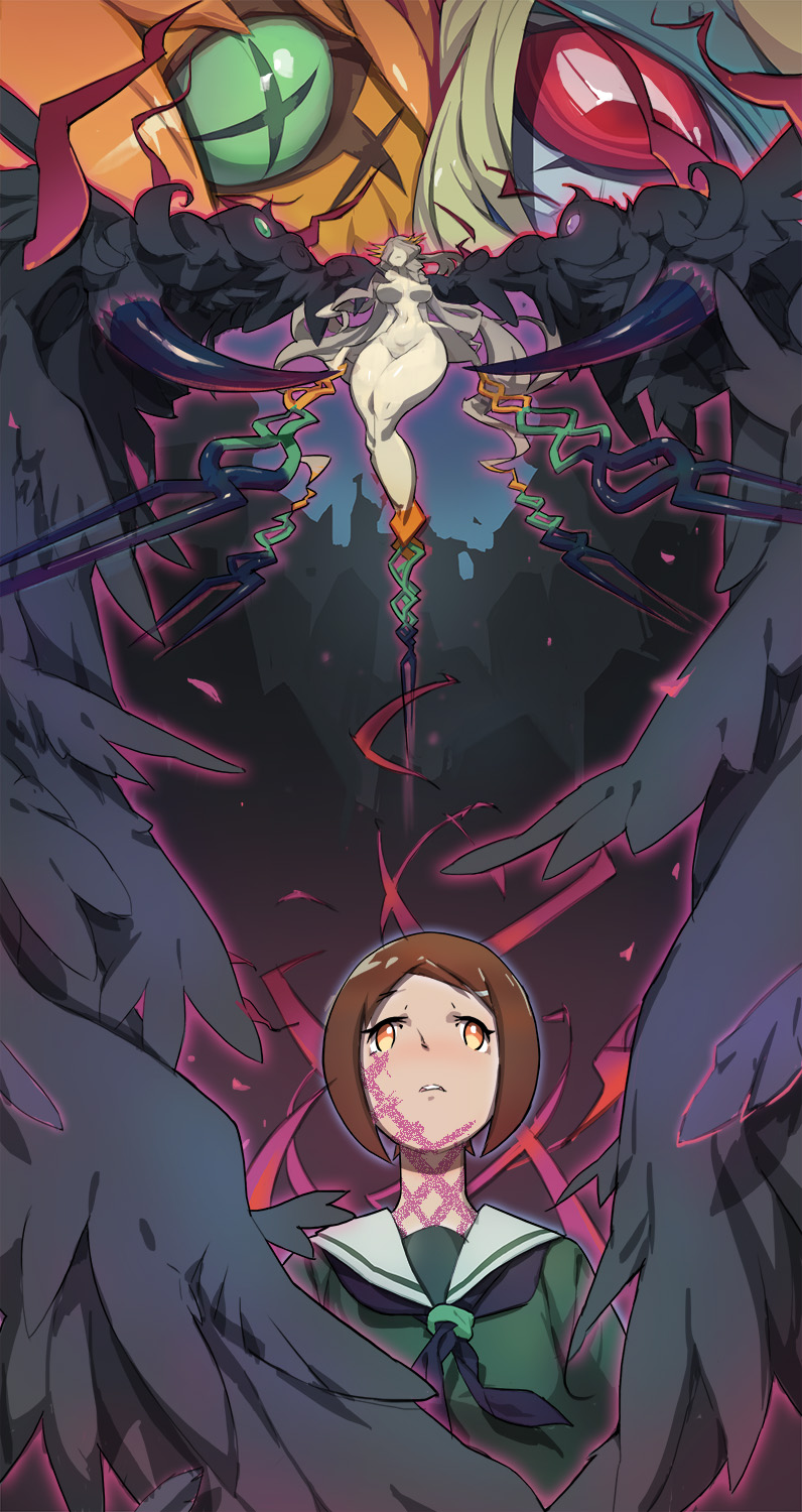 yagami hikari, ofanimon, ofanimon falldown mode, ordinemon, and raguelmon (digimon and 1 more) drawn by ioioi_(2466400725)