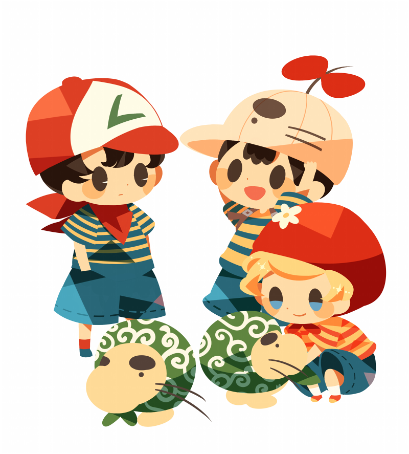 ness, lucas, doseisan, and ninten (mother and 3 more) drawn by hitofutarai