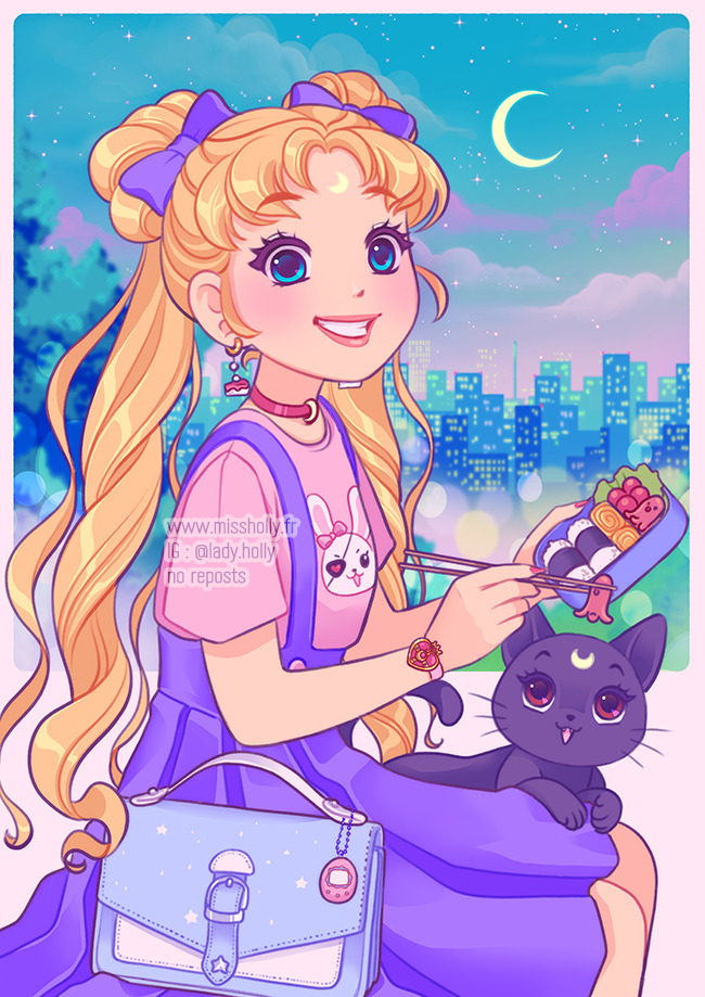 tsukino usagi and luna (bishoujo senshi sailor moon) drawn by holly_(missholly)