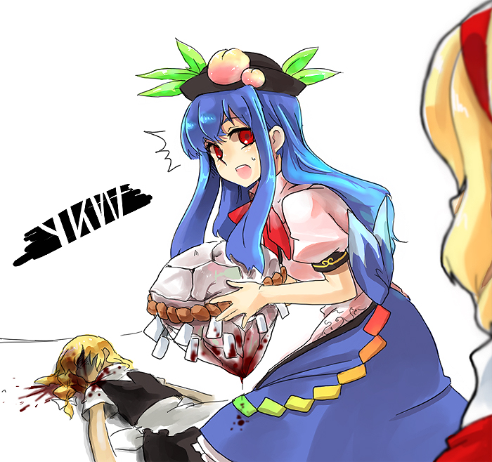 kirisame marisa, alice margatroid, and hinanawi tenshi (touhou) drawn by zhaktnf