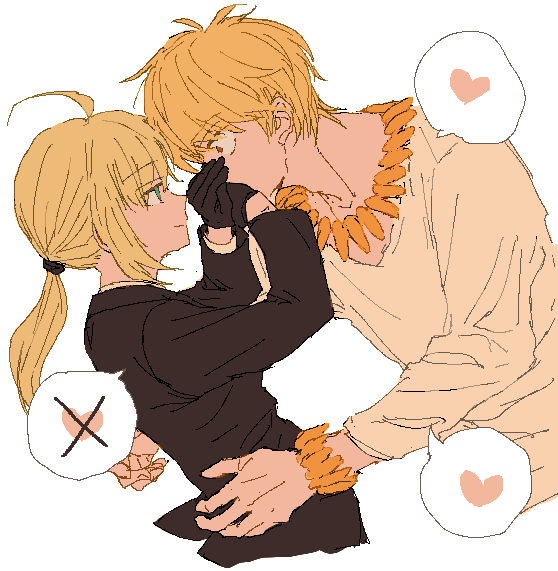 artoria pendragon, saber, and gilgamesh (fate and 1 more) drawn by yuyu_fate