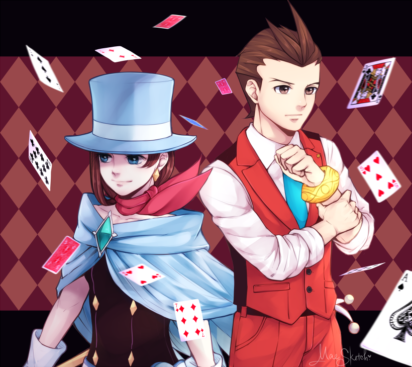 apollo justice and trucy wright (ace attorney) drawn by janelle