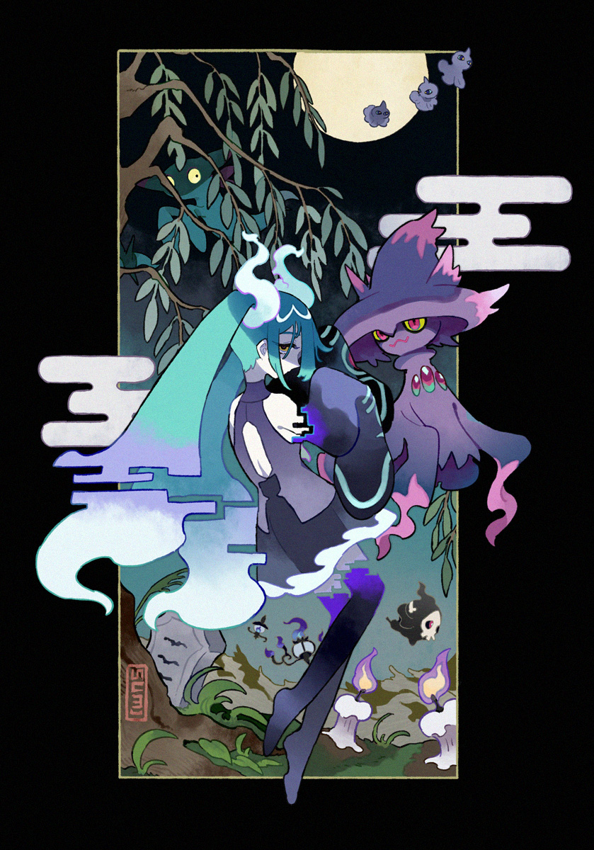 hatsune miku, litwick, chandelure, mismagius, dreepy, and 4 more (pokemon and 2 more) drawn by yotsu_kado