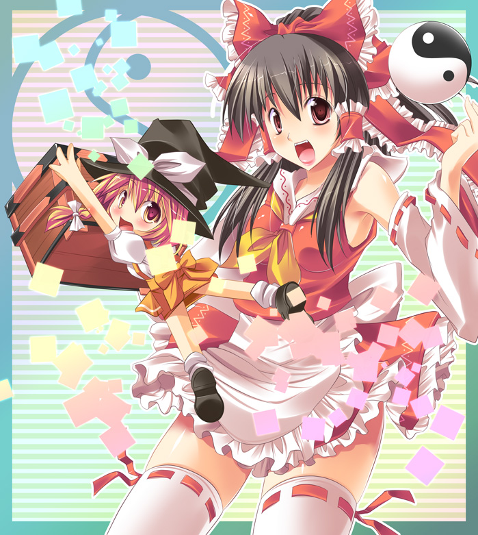 hakurei reimu and kirisame marisa (touhou) drawn by maki_(seventh_heaven_maxion)