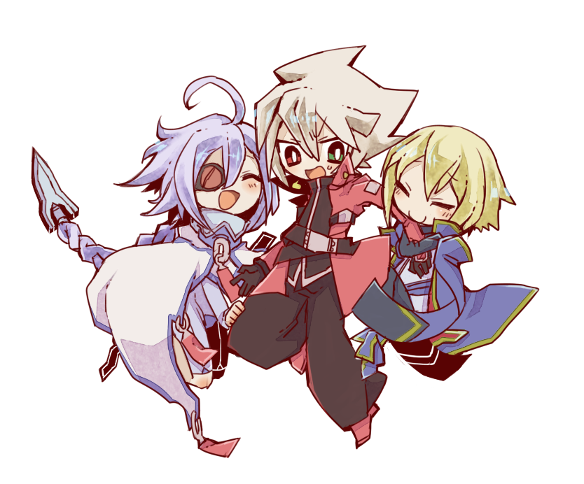 ragna the bloodedge, nu-13, and jin kisaragi (blazblue) drawn by 12160324