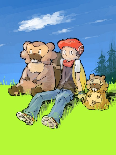 lucas, bidoof, and bibarel (pokemon and 1 more) drawn by mochihada