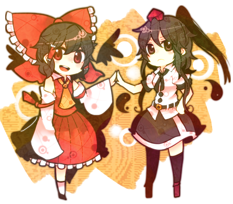 hakurei reimu and shameimaru aya (touhou) drawn by itomugi-kun