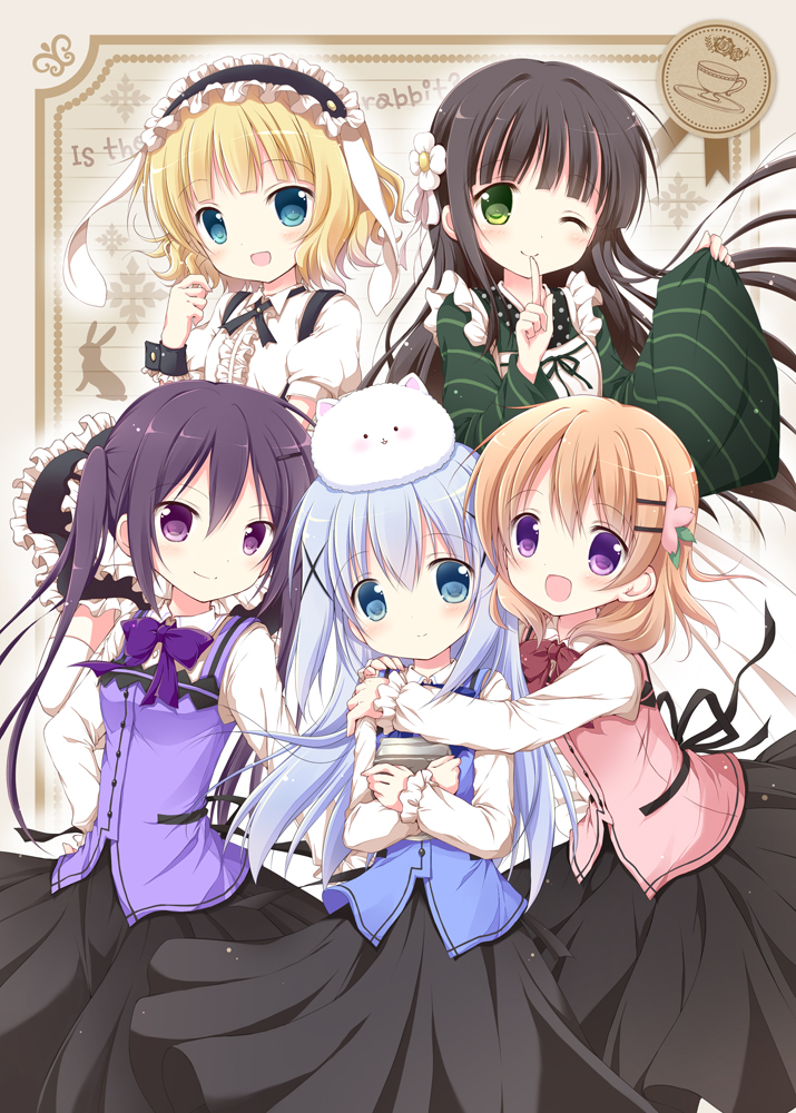kafuu chino, hoto cocoa, kirima syaro, tippy, tedeza rize, and 1 more (gochuumon wa usagi desu ka?) drawn by nanase_miori