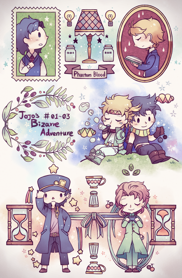 joseph joestar, kujo jotaro, dio brando, caesar anthonio zeppeli, kakyoin noriaki, and 1 more (jojo no kimyou na bouken and 3 more) drawn by wenny02