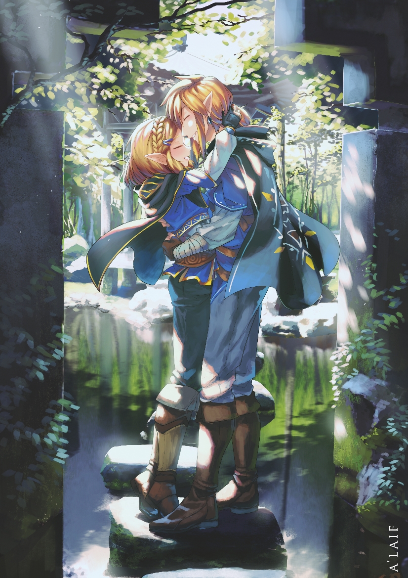 link and princess zelda (the legend of zelda and 1 more) drawn by fiio_(alaif)