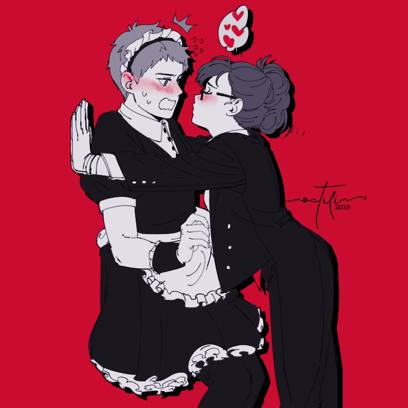 shiomi kotone and sanada akihiko (persona and 2 more) drawn by noctilin