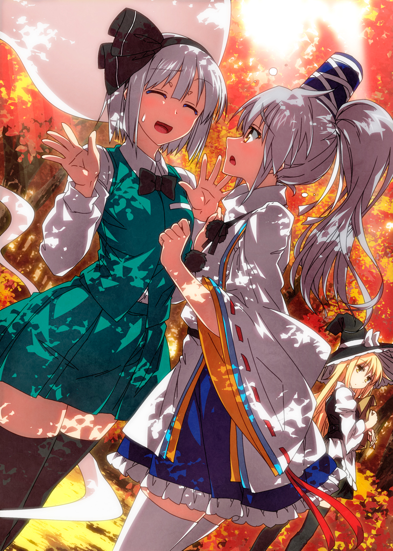 kirisame marisa, konpaku youmu, and mononobe no futo (touhou) drawn by sazanami_mio
